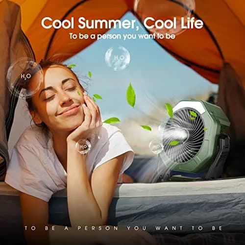 Ausic Portable Misting Fan with LED Lantern, 250mL Tank, 8-35Hrs Battery, Green | Cools Patios & Campsites thumbnail 6
