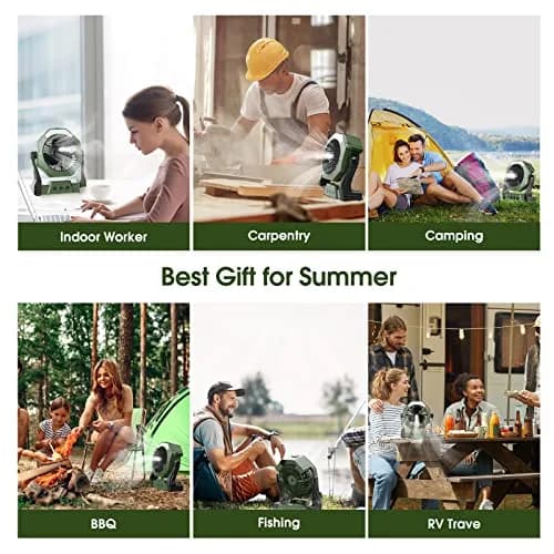 Ausic Portable Misting Fan with LED Lantern, 250mL Tank, 8-35Hrs Battery, Green | Cools Patios & Campsites thumbnail 7