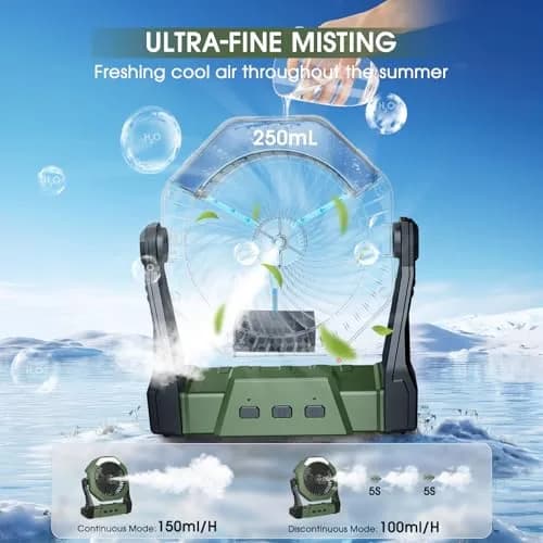 Ausic Portable Misting Fan with LED Lantern, 250mL Tank, 8-35Hrs Battery, Green | Cools Patios & Campsites thumbnail 2