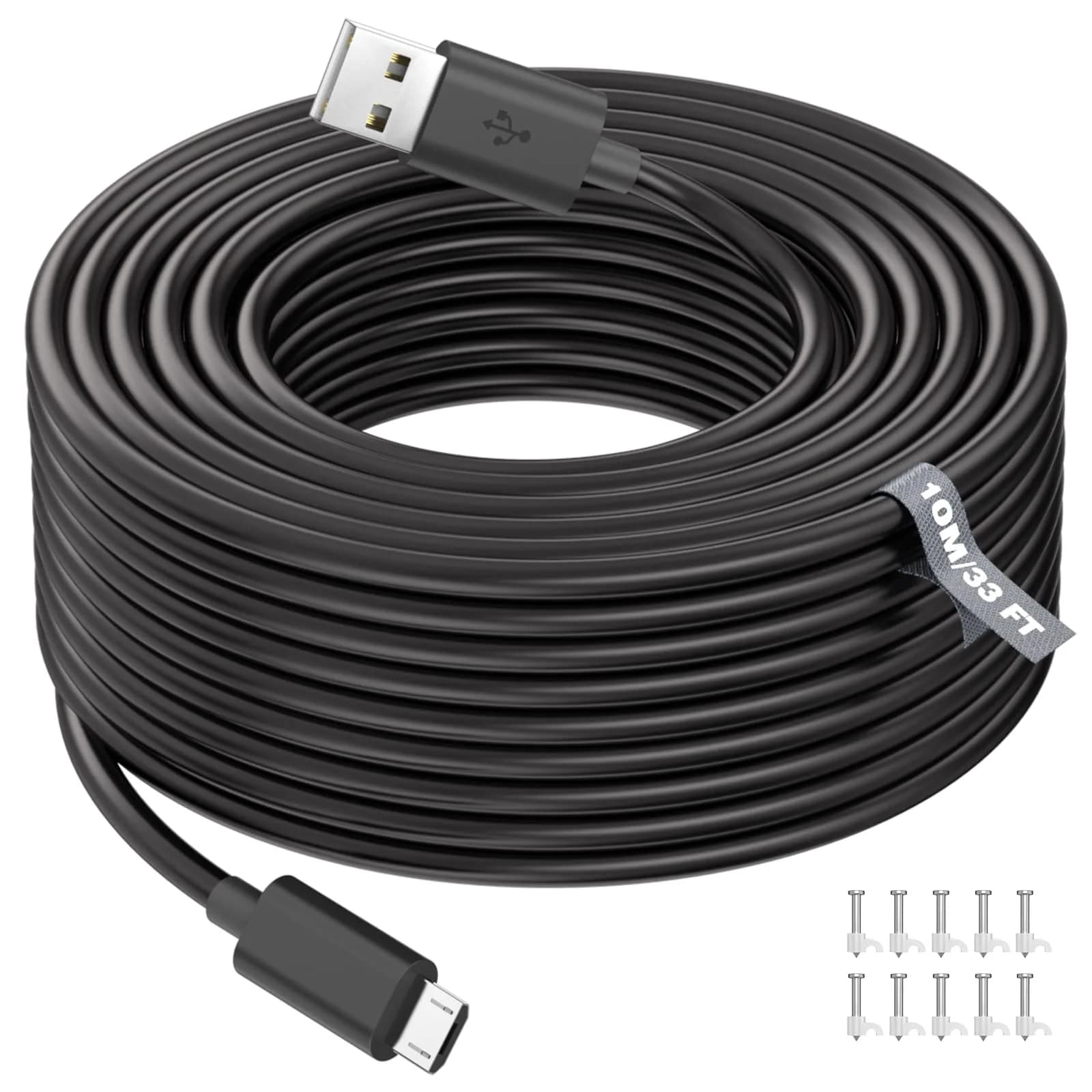 ASKUBSKU Black USB A to Micro-USB Power Extension Cable 10m (33ft) | For Blink Mini, Wyze Cam V3, Yi Home Cam