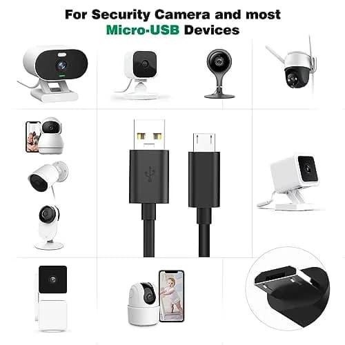 ASKUBSKU Black USB A to Micro-USB Power Extension Cable 10m (33ft) | For Blink Mini, Wyze Cam V3, Yi Home Cam thumbnail 6