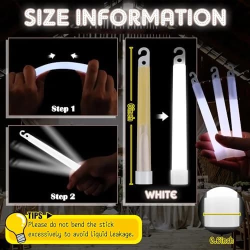 LEIFIDE 100 Pcs White Glow Sticks Bulk, 6 Inch (15 cm) Light Sticks for Party | 24+ Hour Glow thumbnail 2