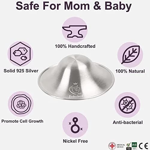 Boboduck 925 Silver Nipple Shields for Nursing Newborn - Large Size | Protects & Heals Sore Nipples thumbnail 4