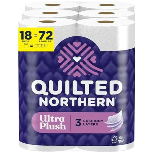 Quilted Northern Ultra Plush Toilet Paper, 18 Mega Rolls (4590 Sheets Total) | 3X Thicker, 3-Ply Soft Toilet Tissue thumbnail 1