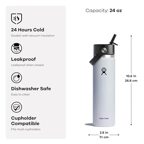 Hydro Flask Wide Flex Straw Cap Water Bottle 710ml (24 Oz) | Insulated Stainless Steel for 24 Hours Cold thumbnail 3