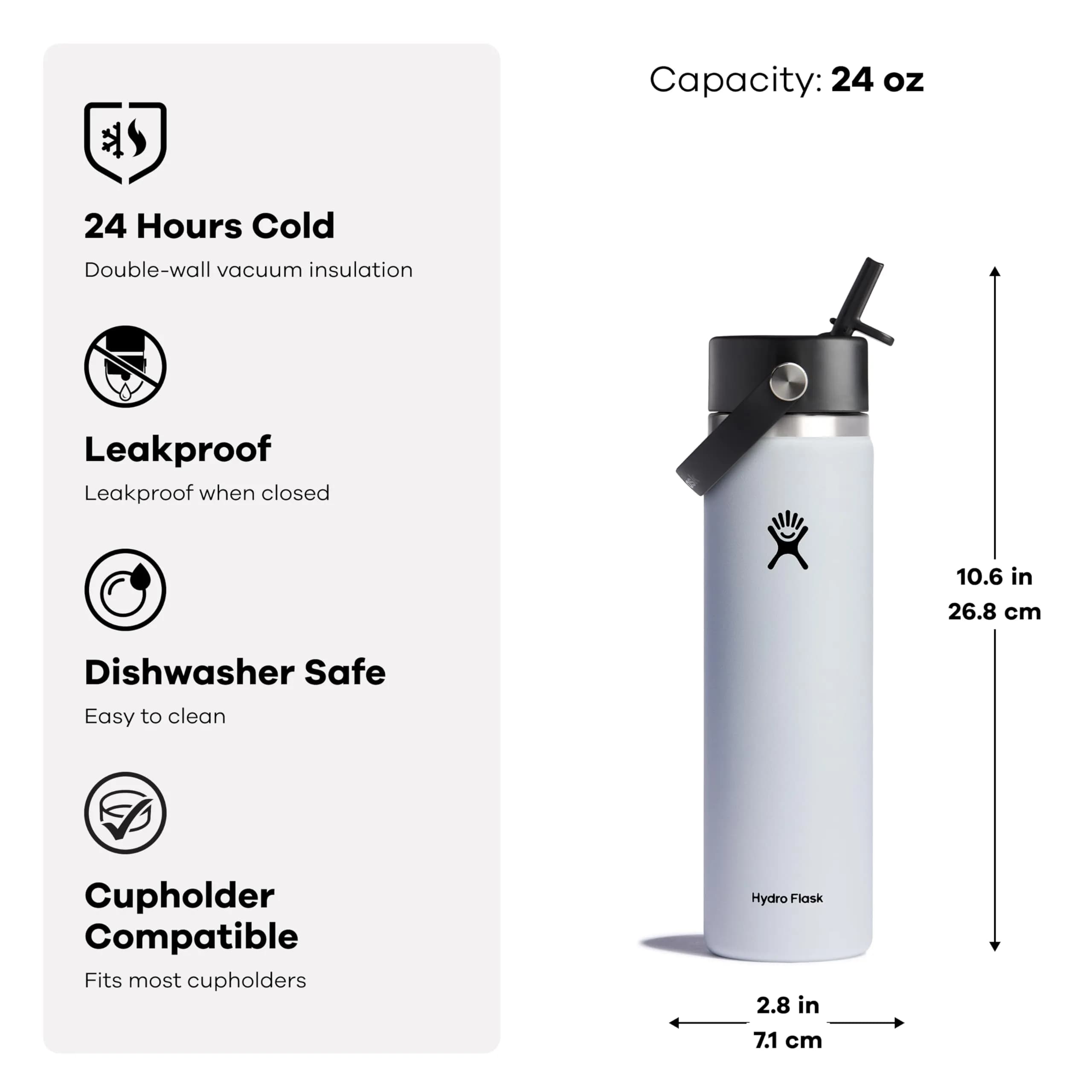 Hydro Flask Wide Flex Straw Cap Water Bottle 710ml (24 Oz) | Insulated Stainless Steel for 24 Hours Cold thumbnail 3