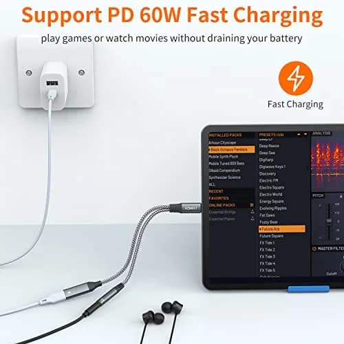 JXMOX USB C to 3.5mm Headphone and Charger Adapter, 2-Pack | 2-in-1 Type C to Aux Jack with PD 60W Fast Charging thumbnail 2