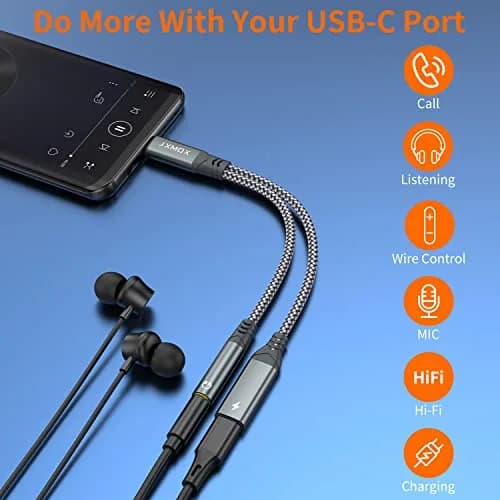 JXMOX USB C to 3.5mm Headphone and Charger Adapter, 2-Pack | 2-in-1 Type C to Aux Jack with PD 60W Fast Charging thumbnail 3