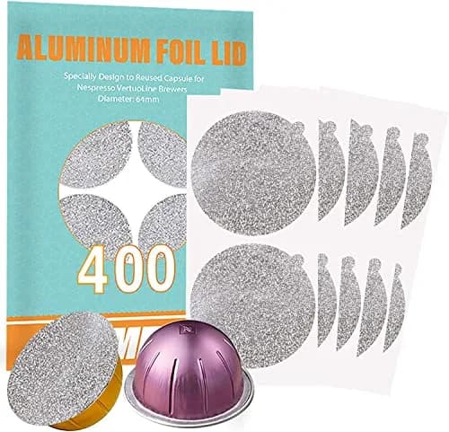 CAPMESSO 400 Aluminum Foil Lids for Nespresso VertuoLine Pods, 64mm Diameter | Reusable Coffee Filter for Rich Brews thumbnail 1