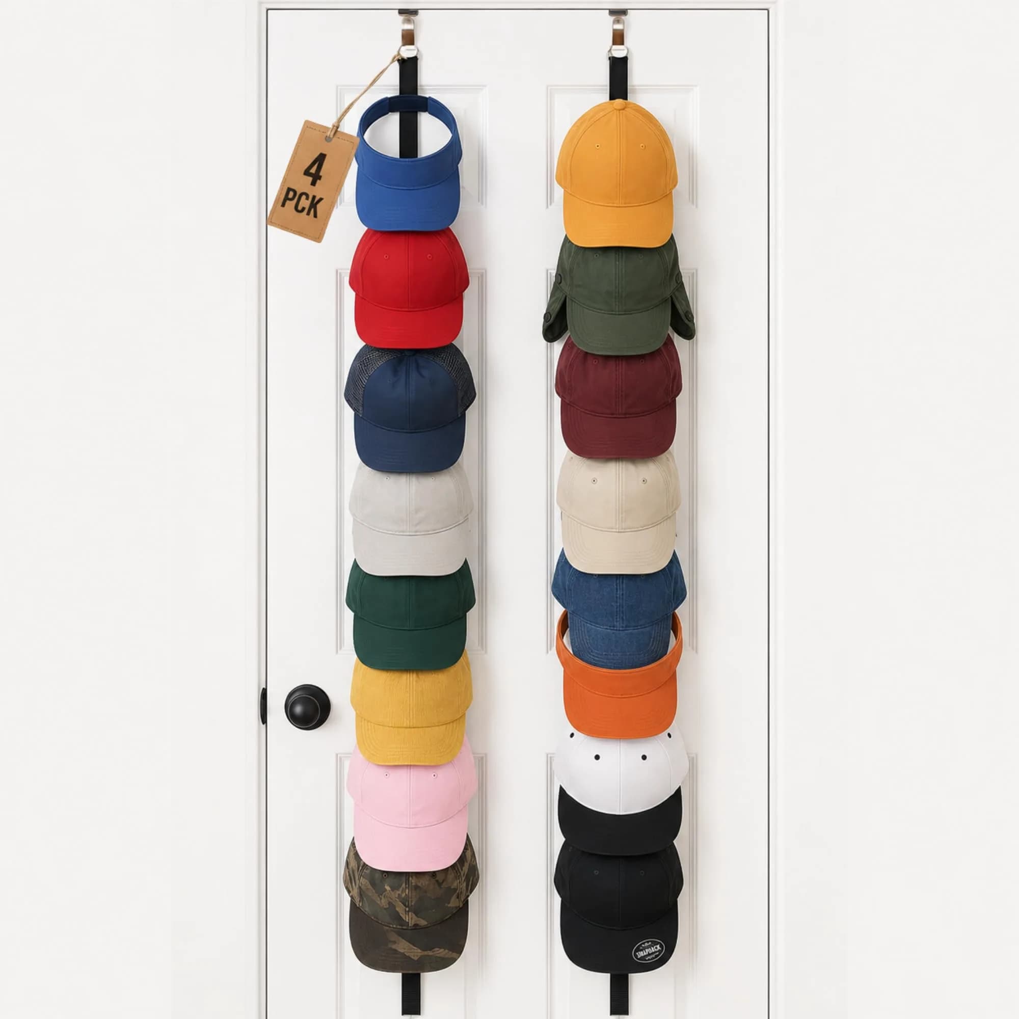 Jokari Over-the-Door Hat Rack Organizer 4 Pack | Holds 32+ Hats | Black - main product image