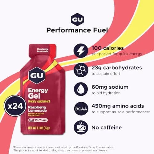 GU Energy Original Raspberry Lemonade Energy Gels 768ml (26.4 Fl Oz) | Dual Source Energy for Athletes thumbnail 2