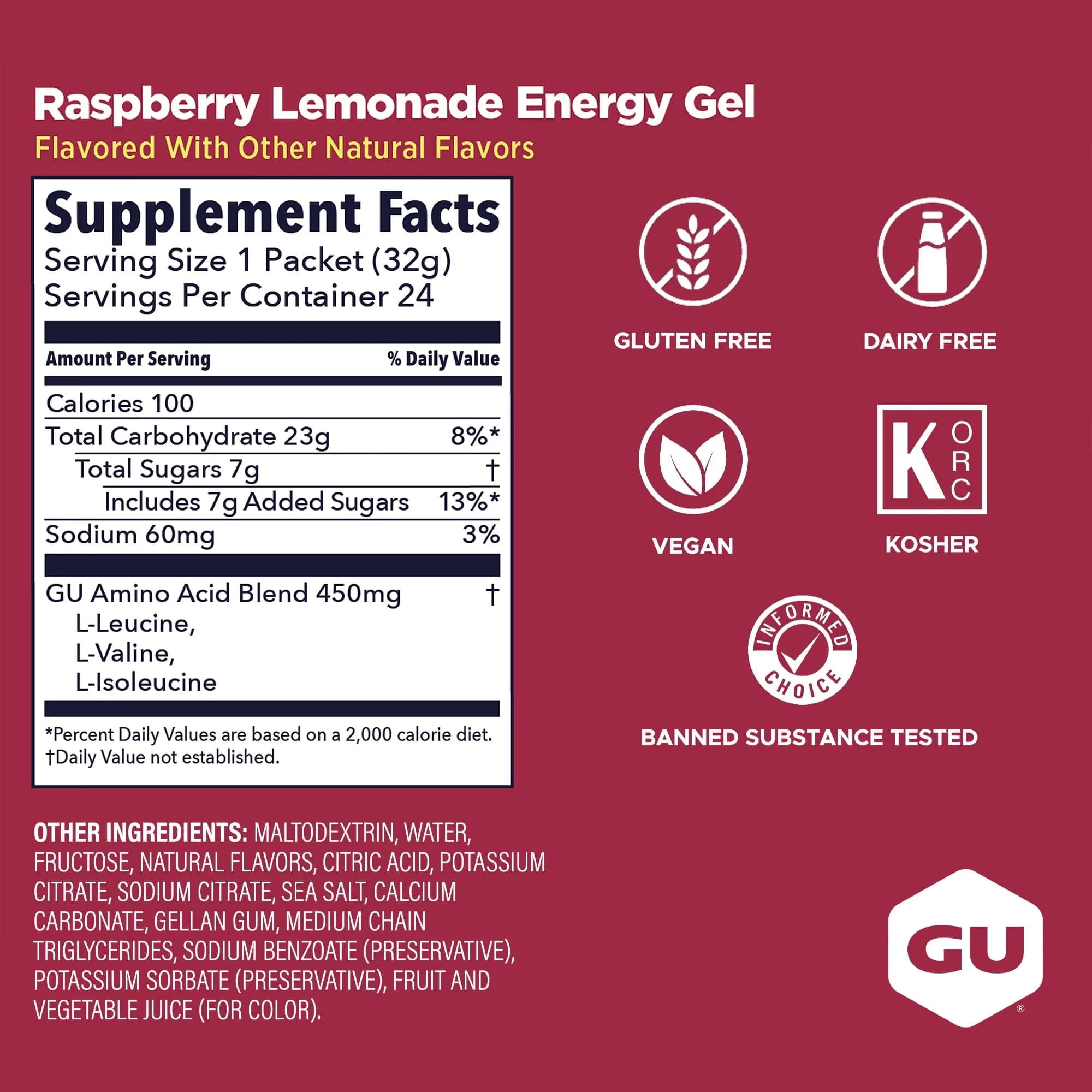 GU Energy Original Raspberry Lemonade Energy Gels 768ml (26.4 Fl Oz) | Dual Source Energy for Athletes - view 3