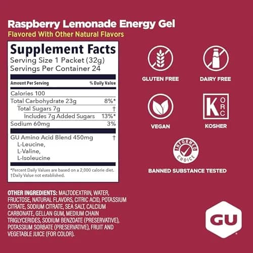 GU Energy Original Raspberry Lemonade Energy Gels 768ml (26.4 Fl Oz) | Dual Source Energy for Athletes thumbnail 3
