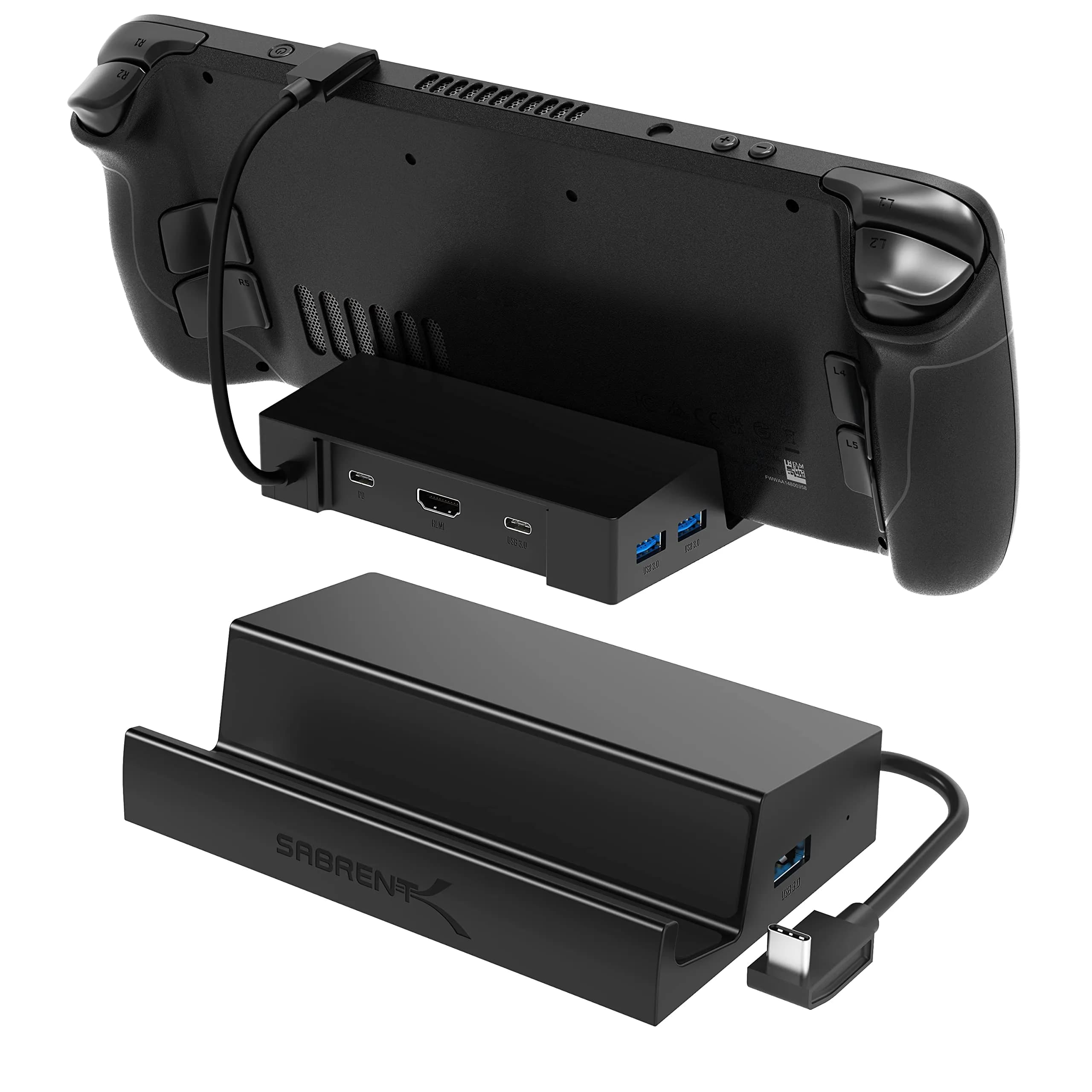 Sabrent 6-Port USB-C Docking Station DS-RA6P for ROG Ally X, Steam Deck, 4K@60Hz HDMI, 95W PD Input, 220g — Black