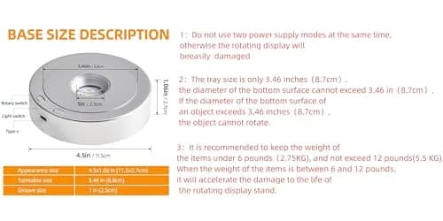 EUSTUMA Rotating LED Display Base with 8 Modes & USB/Battery Power, 11.4 cm (4.5 in) Diameter | Crystal Display Stand for Artwork thumbnail 7