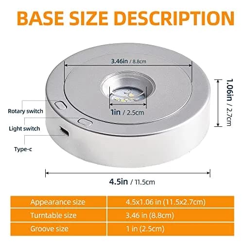 EUSTUMA Rotating LED Display Base with 8 Modes & USB/Battery Power, 11.4 cm (4.5 in) Diameter | Crystal Display Stand for Artwork thumbnail 2