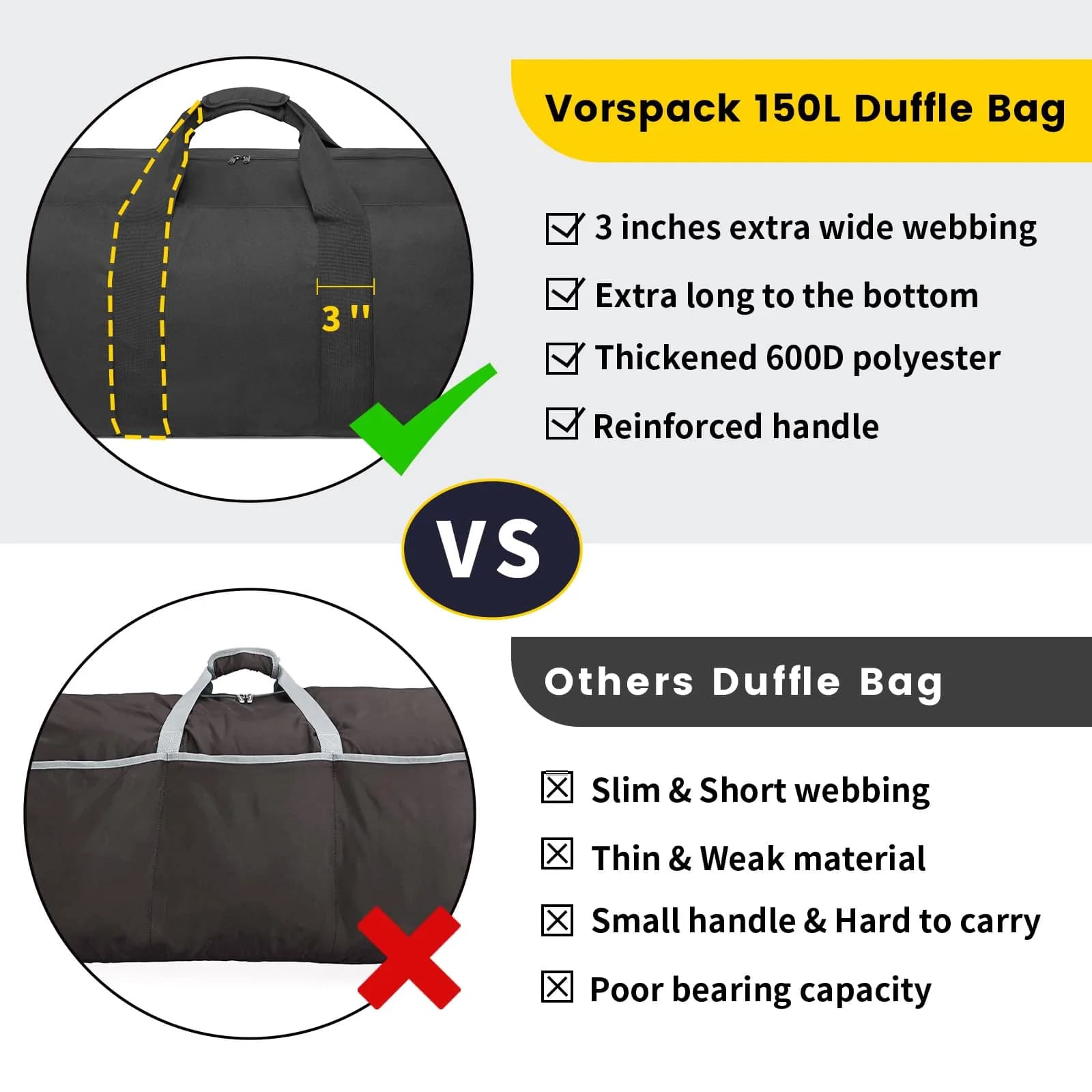 Vorspack Extra Large Duffle Bag 150L (91.4cm x 43.2cm x 38.1cm) | Heavy-Duty Travel Gear Bag - view 3