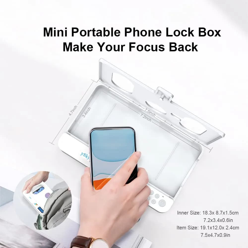 ySky Portable Phone Lock Box with Timer | 19.1cm (7.5in) White - view 5