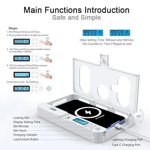 ySky Portable Phone Lock Box with Timer | 19.1cm (7.5in) White thumbnail 6