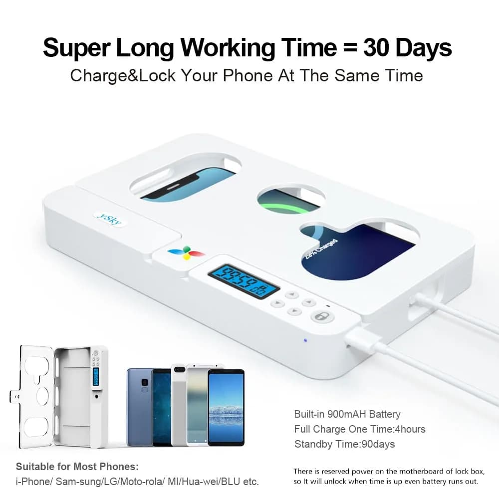 ySky Portable Phone Lock Box with Timer | 19.1cm (7.5in) White - view 4