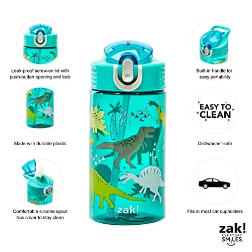 Zak Designs Dinosaur 16oz Leak-Proof Kids Water Bottle, Plastic | BPA-Free, Durable & Fun thumbnail 5