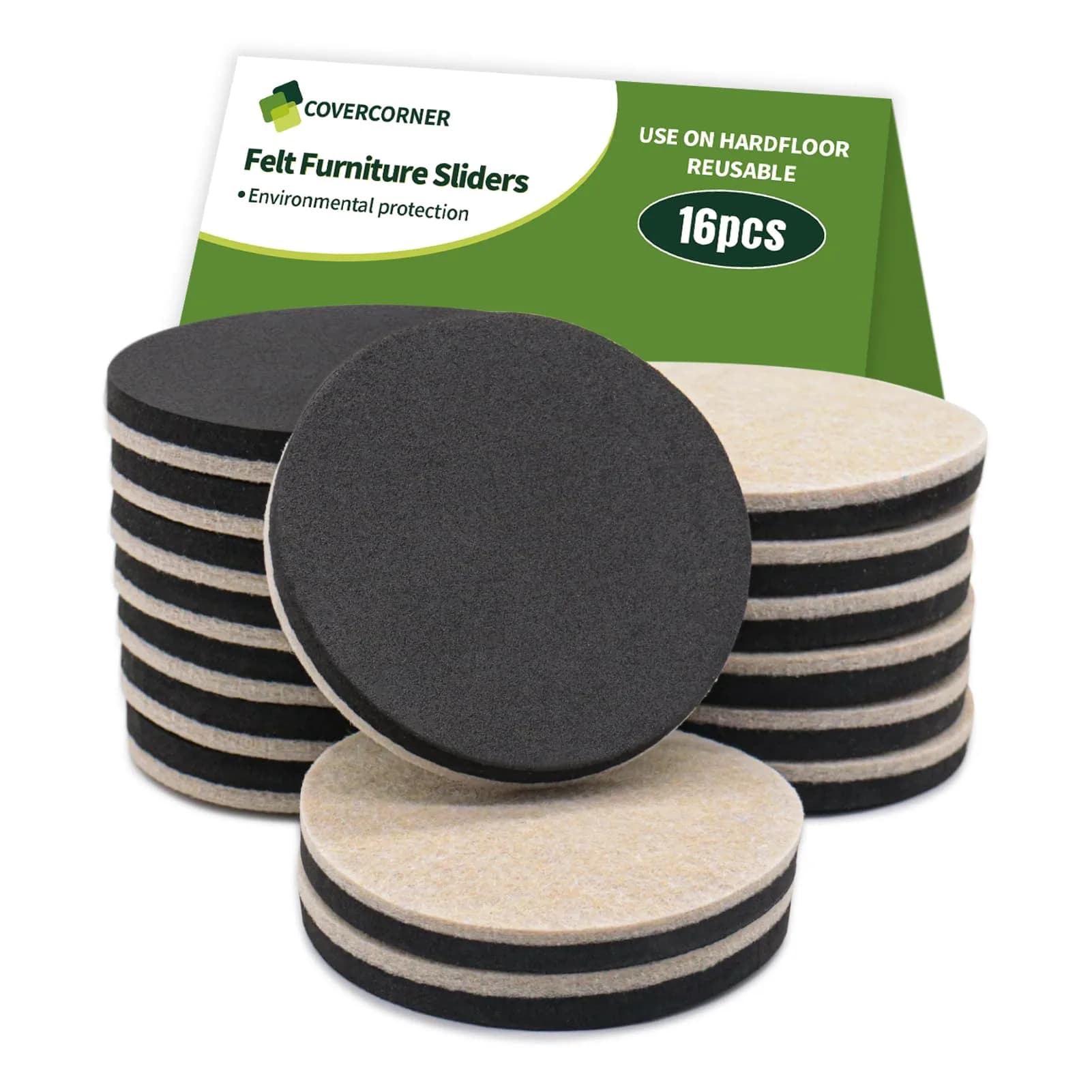 COVERCORNER Felt Furniture Sliders for Hardwood Floors 16 PCS, 3 1/2" (8.89 cm) | Move Heavy Furniture Easily - main product image