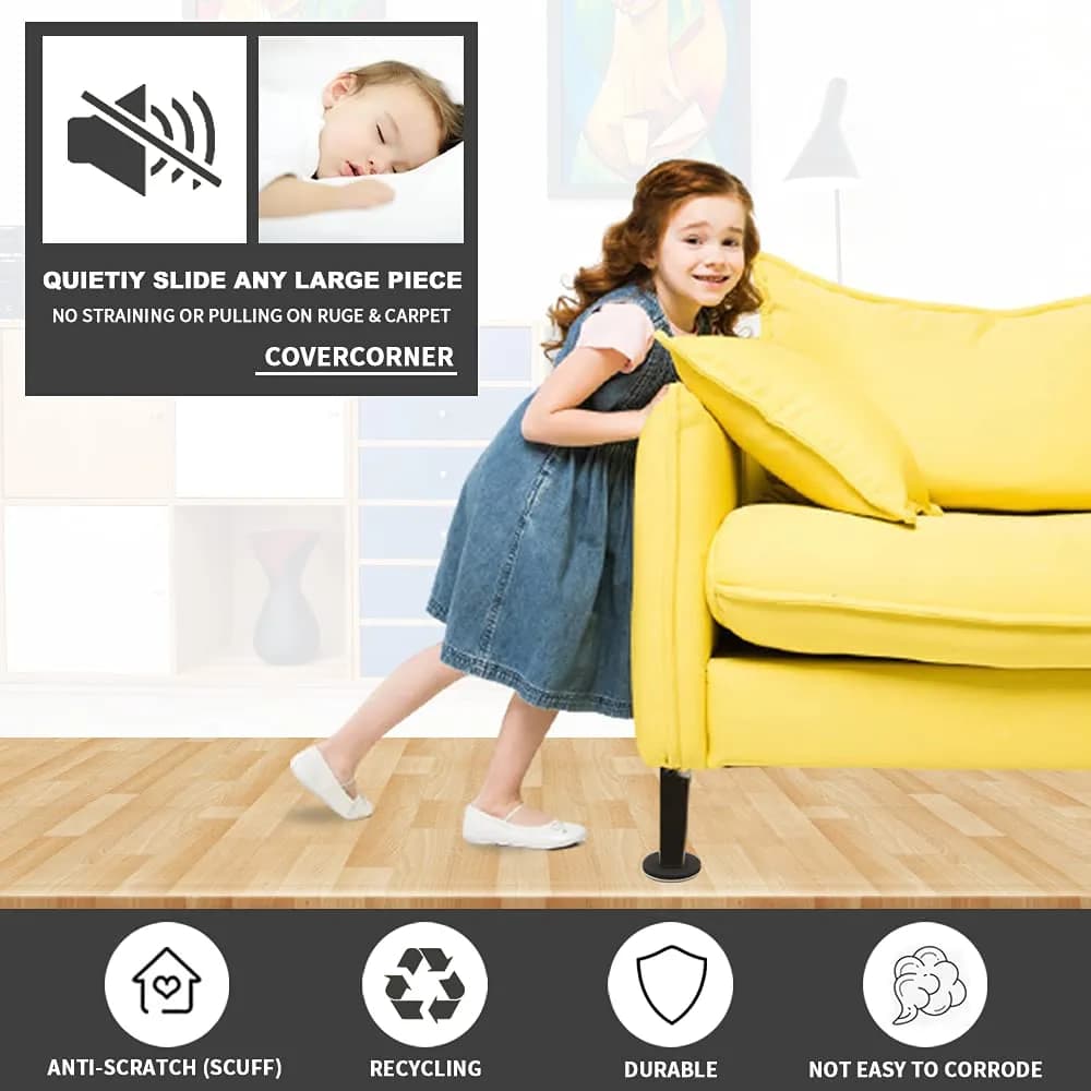 COVERCORNER Felt Furniture Sliders for Hardwood Floors 16 PCS, 3 1/2" (8.89 cm) | Move Heavy Furniture Easily - view 2