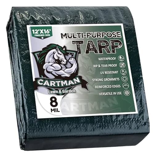 CARTMAN 12x16Ft Waterproof Poly Tarp Cover 8 Mil | Heavy Duty Weatherproof Cover thumbnail 1