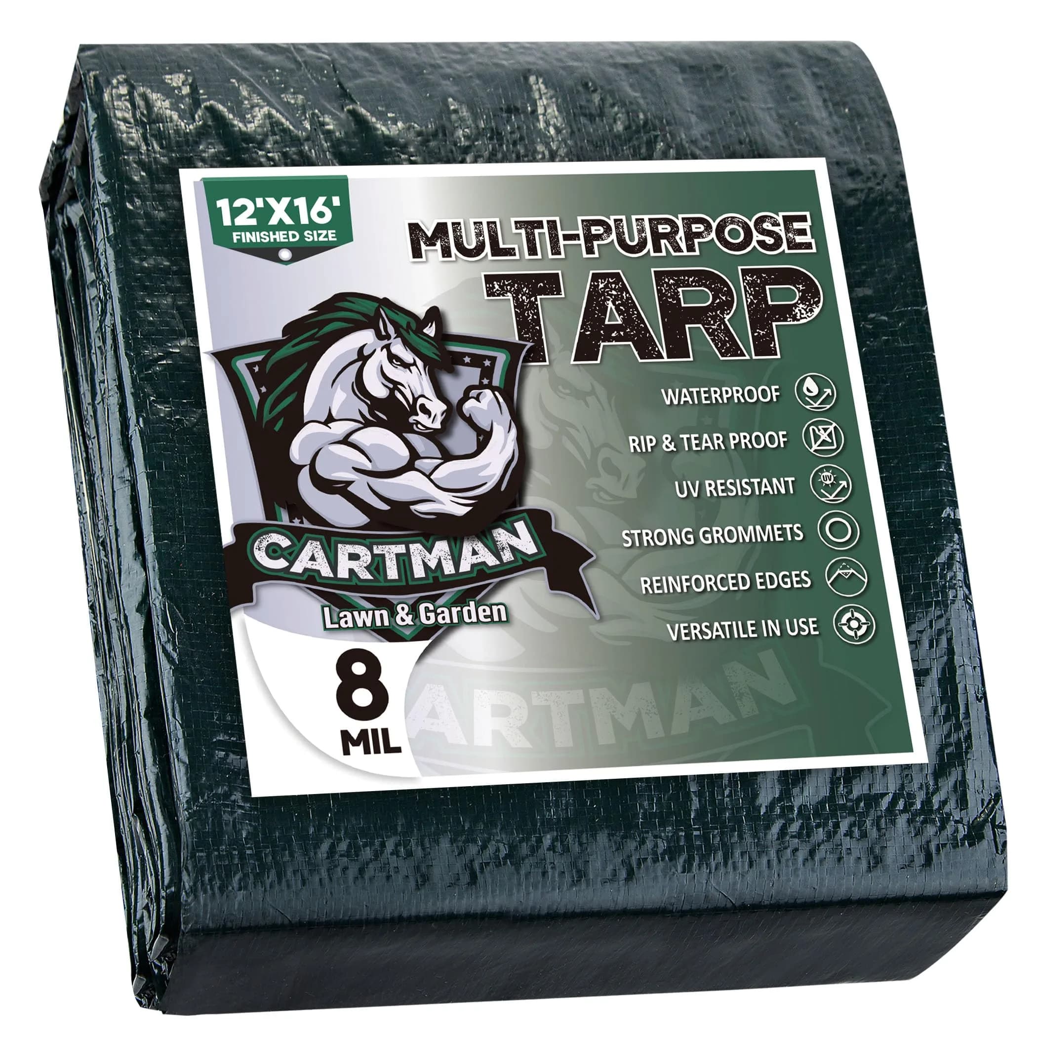 CARTMAN 12x16Ft Waterproof Poly Tarp Cover 8 Mil | Heavy Duty Weatherproof Cover