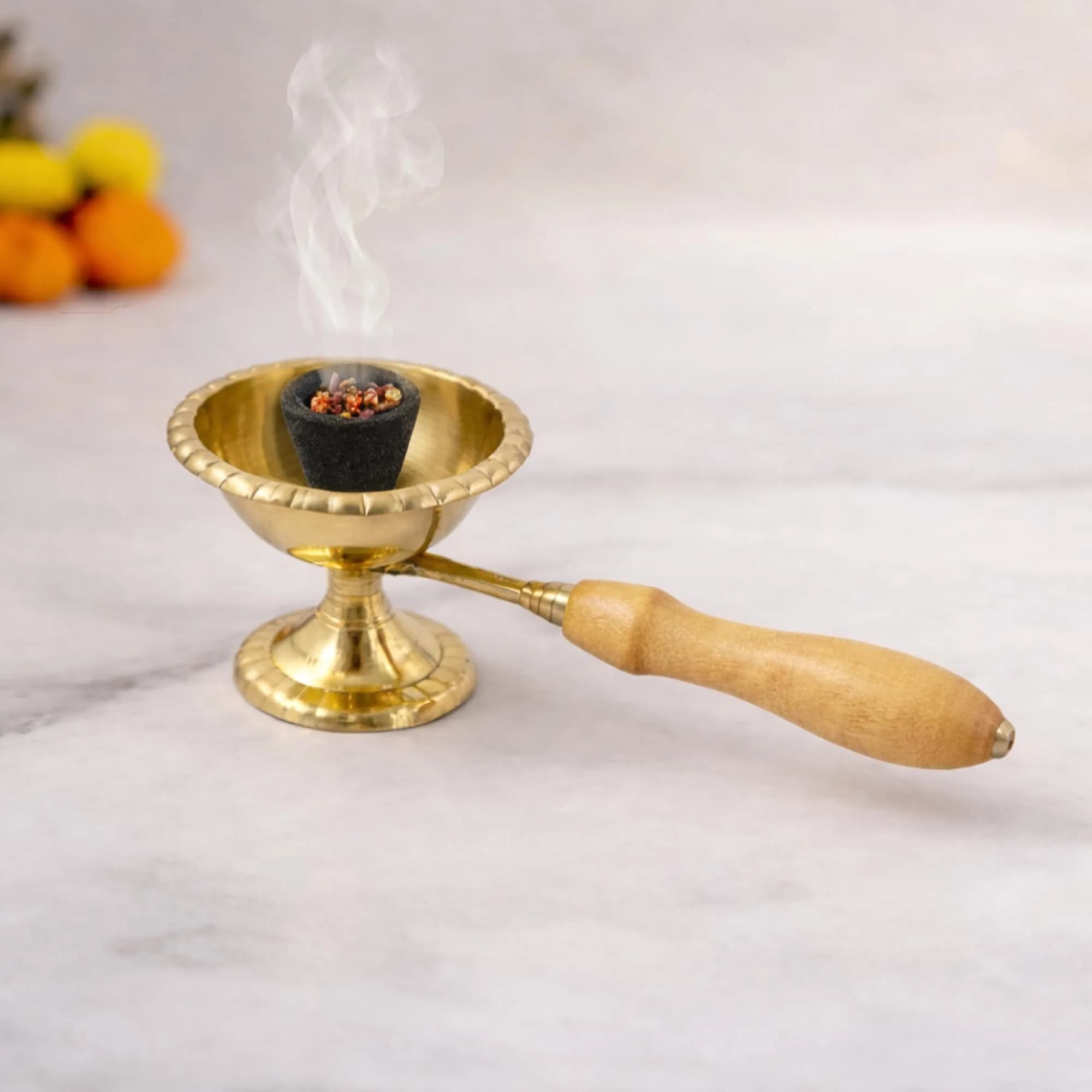 Spillbox Brass Kapoor | Karpoor Diya Deepam Burner for Dhoop Puja | 14.1 cm | Golden - main product image