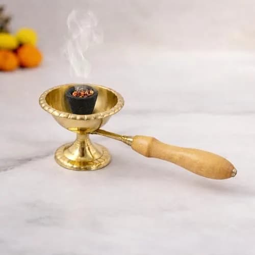 Spillbox Brass Kapoor | Karpoor Diya Deepam Burner for Dhoop Puja | 14.1 cm | Golden thumbnail 1
