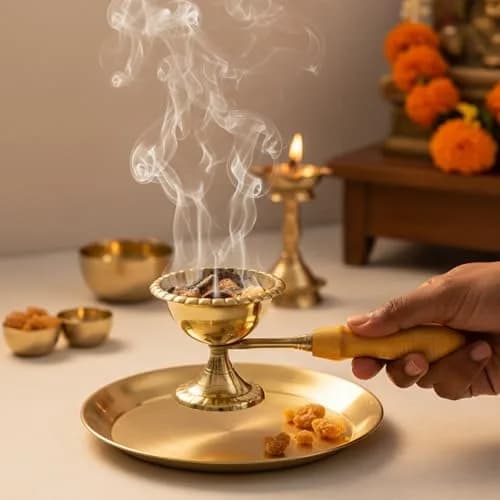 Spillbox Brass Kapoor | Karpoor Diya Deepam Burner for Dhoop Puja | 14.1 cm | Golden thumbnail 4