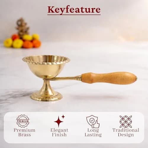 Spillbox Brass Kapoor | Karpoor Diya Deepam Burner for Dhoop Puja | 14.1 cm | Golden thumbnail 5