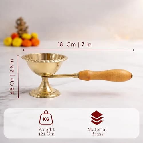 Spillbox Brass Kapoor | Karpoor Diya Deepam Burner for Dhoop Puja | 14.1 cm | Golden thumbnail 6