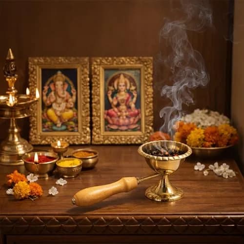 Spillbox Brass Kapoor | Karpoor Diya Deepam Burner for Dhoop Puja | 14.1 cm | Golden thumbnail 2