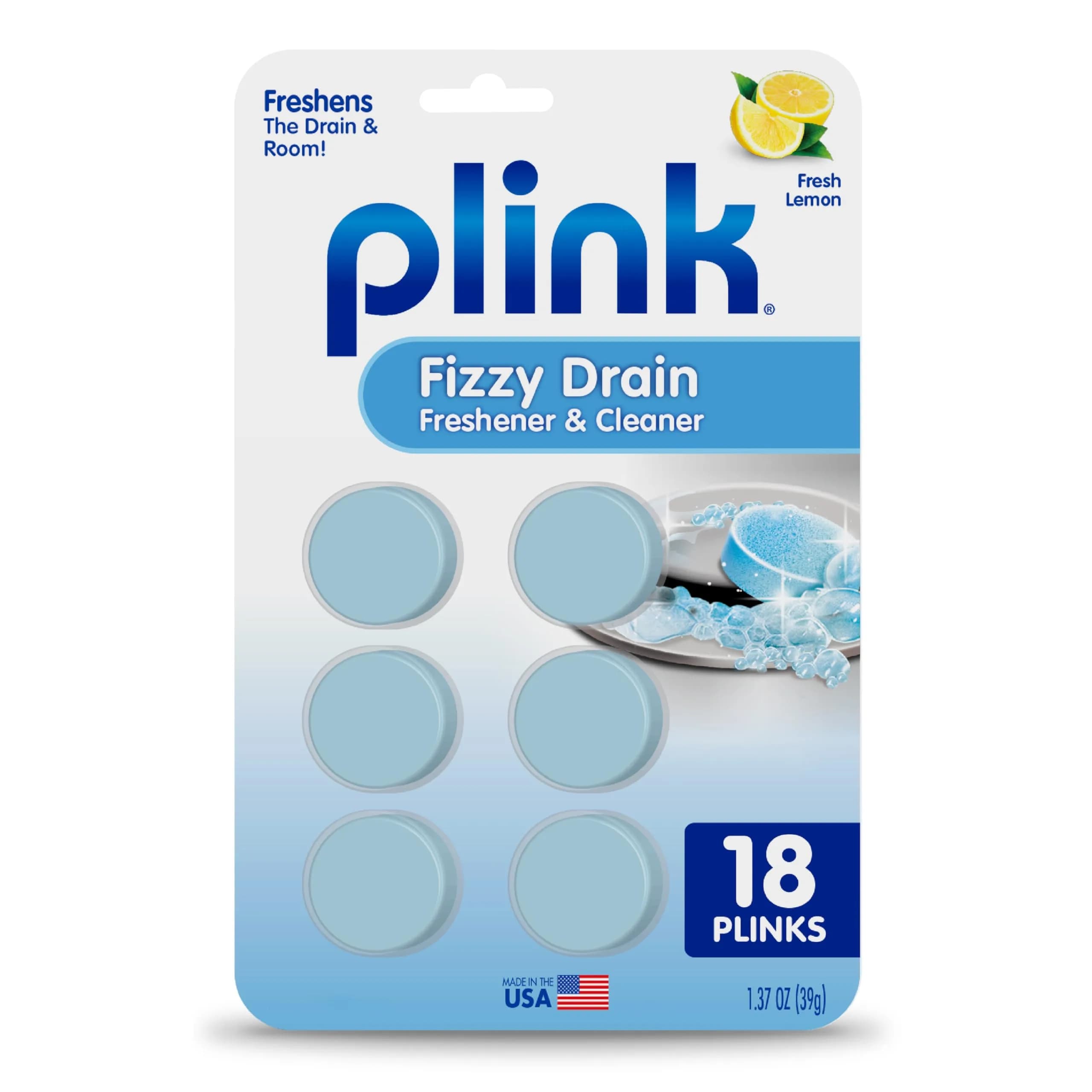 Plink Fizzy Drain Cleaner & Deodorizer Tablets, Lemon Freshener, 18 Count | Fizzing & Freshening Drain Odors - main product image