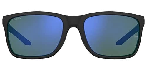 Under Armour UA Hustle Rectangular Sunglasses | Shiny Black Frame, Tuned Blue-Green Lenses, 58mm Lens Width thumbnail 1