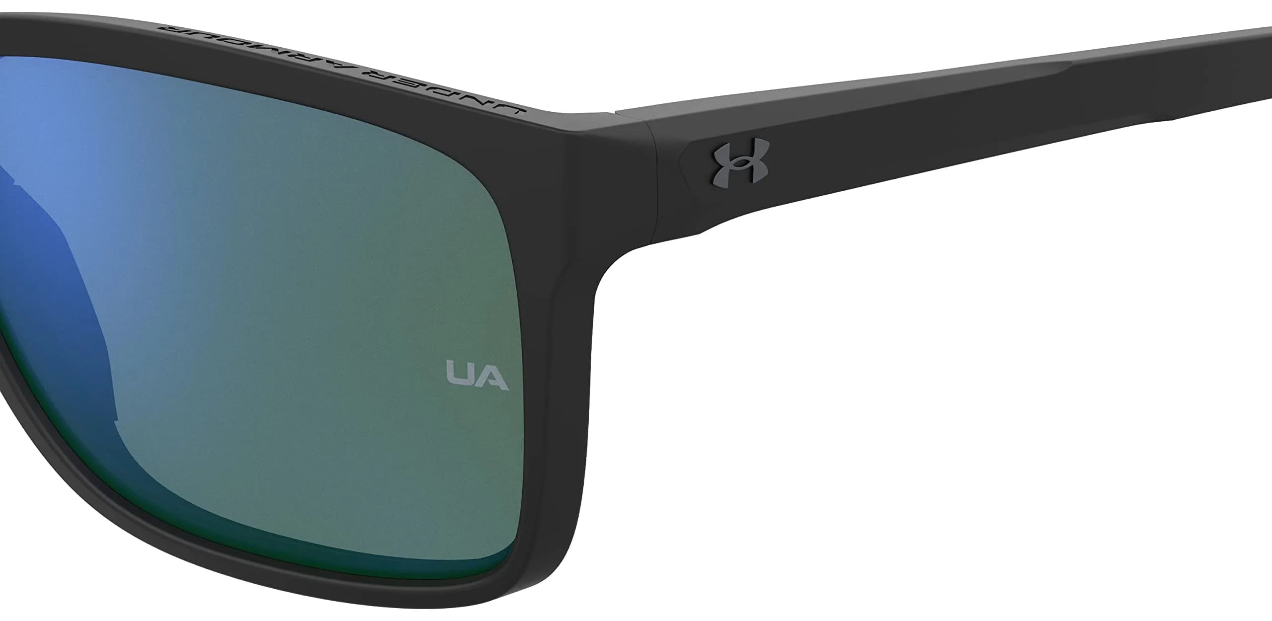 Under Armour UA Hustle Rectangular Sunglasses | Shiny Black Frame, Tuned Blue-Green Lenses, 58mm Lens Width - view 2