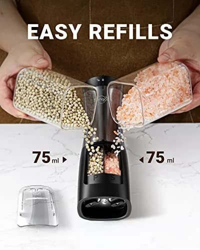 Sangcon 2-in-1 Automatic Electric Salt and Pepper Grinder with LED Light, 150ml (5.07 Fl Oz) Dual Chamber | One-Handed Operation for Kitchen & Dining thumbnail 4