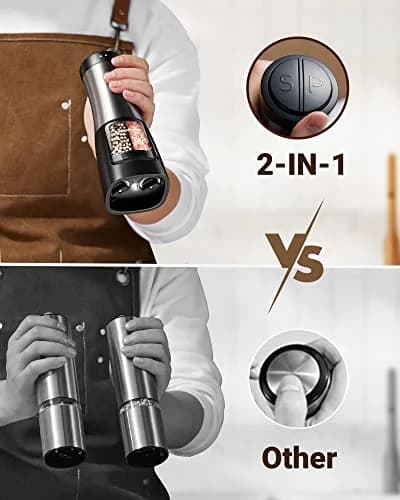 Sangcon 2-in-1 Automatic Electric Salt and Pepper Grinder with LED Light, 150ml (5.07 Fl Oz) Dual Chamber | One-Handed Operation for Kitchen & Dining thumbnail 5