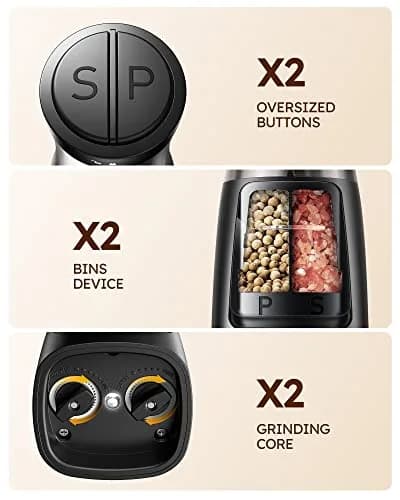 Sangcon 2-in-1 Automatic Electric Salt and Pepper Grinder with LED Light, 150ml (5.07 Fl Oz) Dual Chamber | One-Handed Operation for Kitchen & Dining thumbnail 7