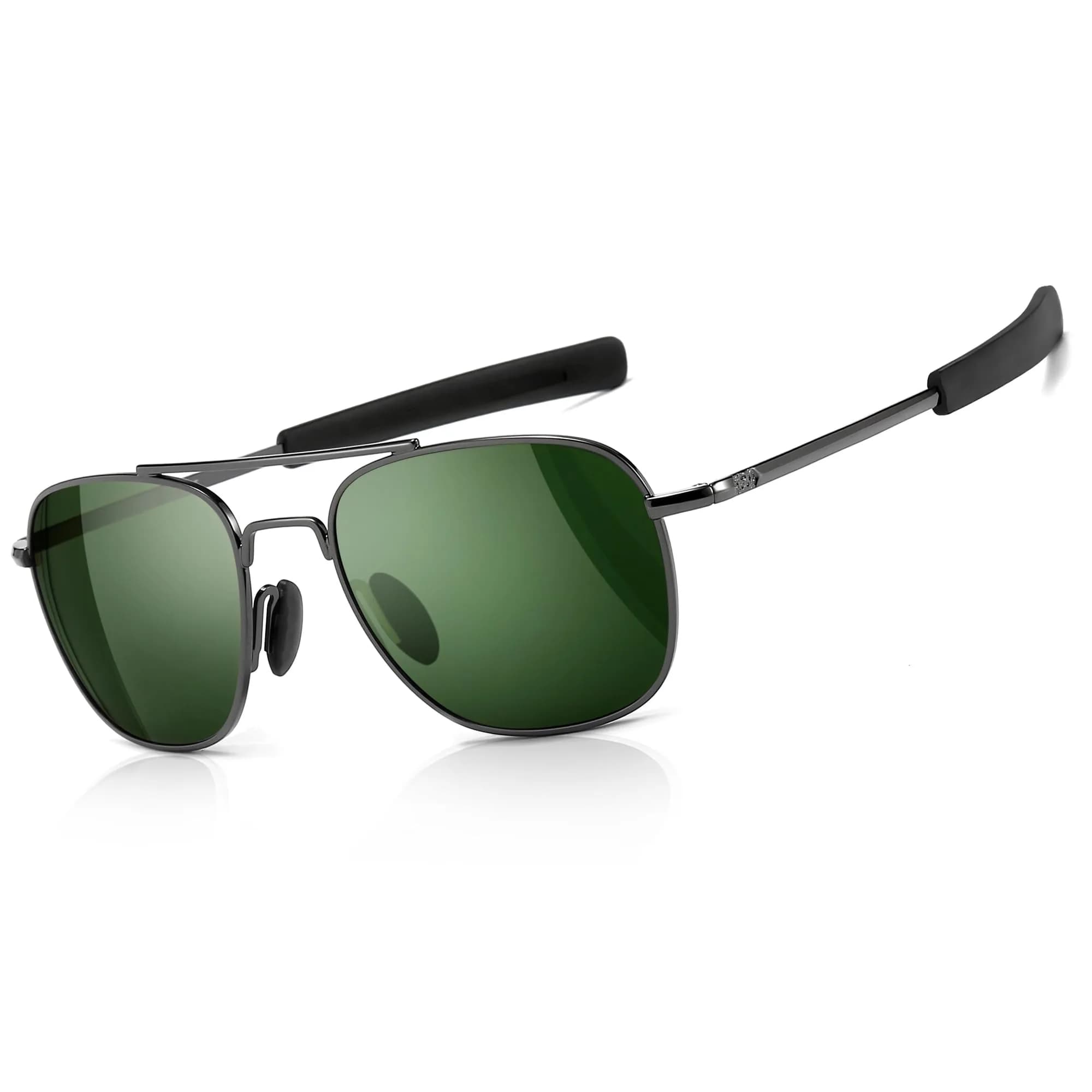 SUNGAIT Men's Military Style Polarized Pilot Aviator Sunglasses with Bayonet Temples, Green Lens