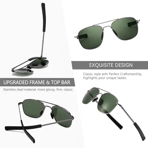 SUNGAIT Men's Military Style Polarized Pilot Aviator Sunglasses with Bayonet Temples, Green Lens thumbnail 4