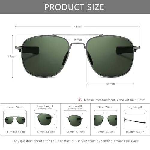SUNGAIT Men's Military Style Polarized Pilot Aviator Sunglasses with Bayonet Temples, Green Lens thumbnail 5