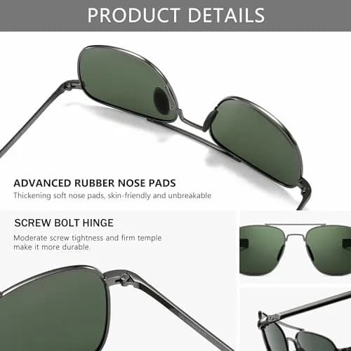 SUNGAIT Men's Military Style Polarized Pilot Aviator Sunglasses with Bayonet Temples, Green Lens thumbnail 3