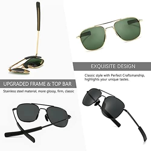SUNGAIT Men's Military Style Polarized Pilot Aviator Sunglasses Bayonet Temples 55mm | HD Polarized Lens thumbnail 4