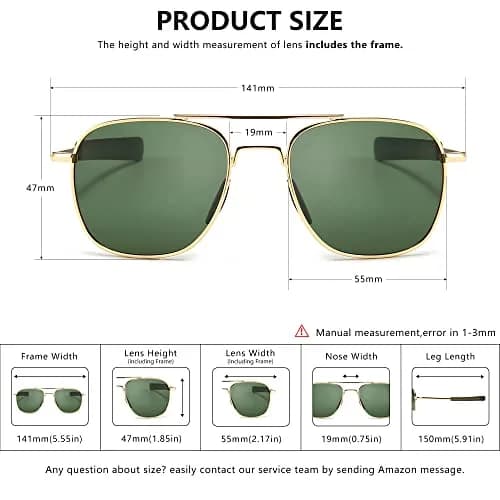 SUNGAIT Men's Military Style Polarized Pilot Aviator Sunglasses Bayonet Temples 55mm | HD Polarized Lens thumbnail 5
