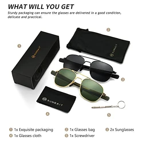 SUNGAIT Men's Military Style Polarized Pilot Aviator Sunglasses Bayonet Temples 55mm | HD Polarized Lens thumbnail 6