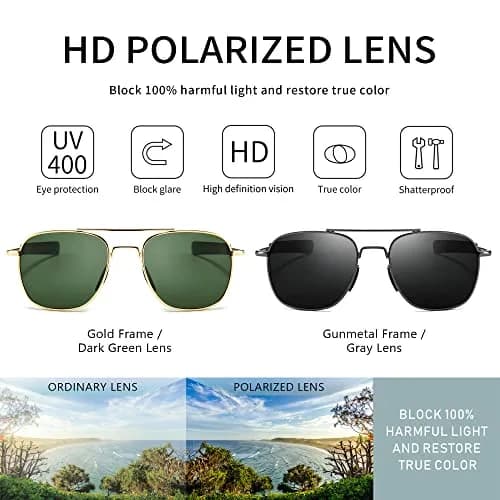 SUNGAIT Men's Military Style Polarized Pilot Aviator Sunglasses Bayonet Temples 55mm | HD Polarized Lens thumbnail 2