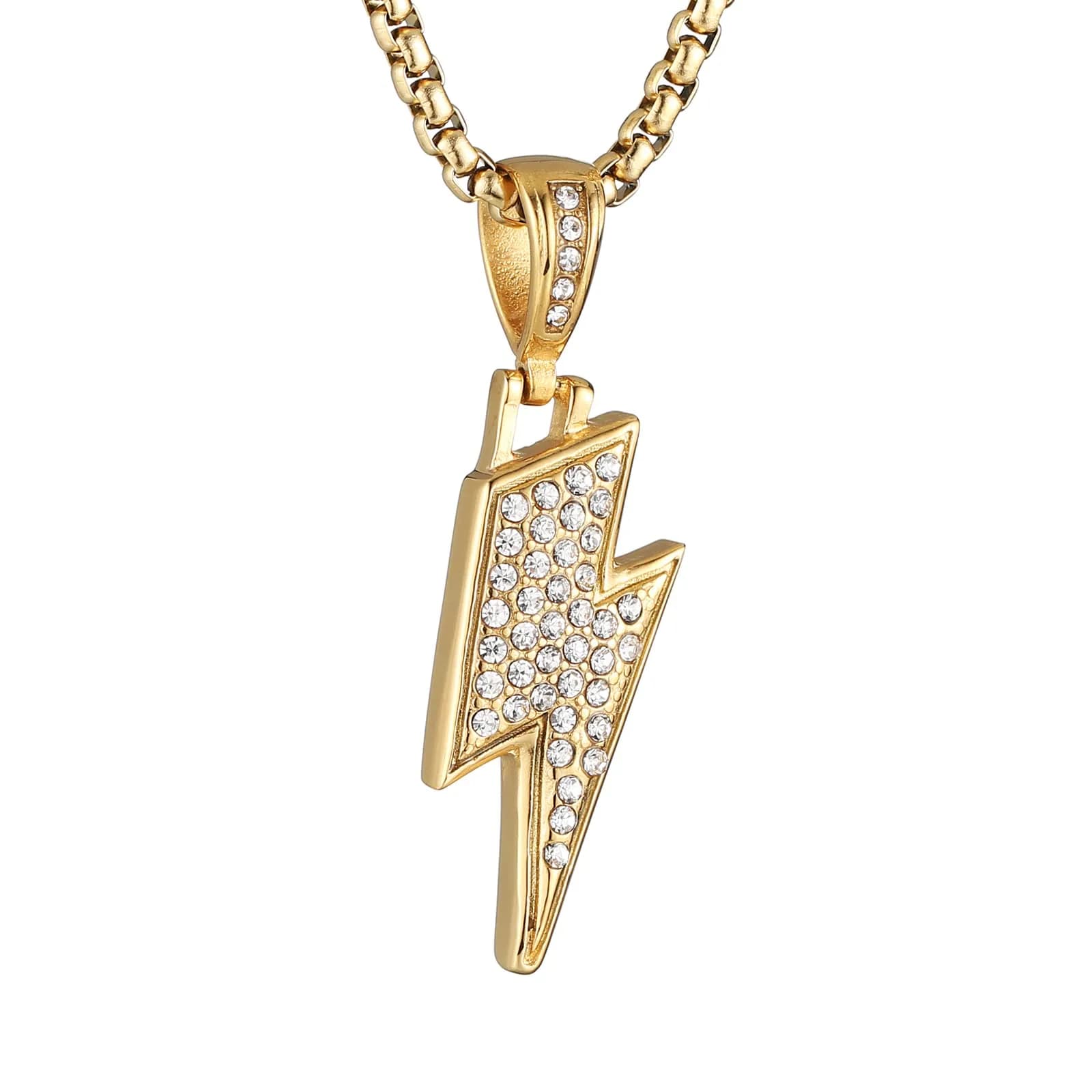 AsAlways Lightning Bolt Necklace for Men, 22"+2" Rolo Chain | Strength & Power Accessory — Gold
